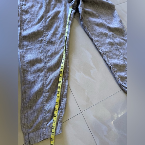 Athleta tall gray pants linen elastic waist and  foot 4 pockets tie size L - Picture 9 of 16